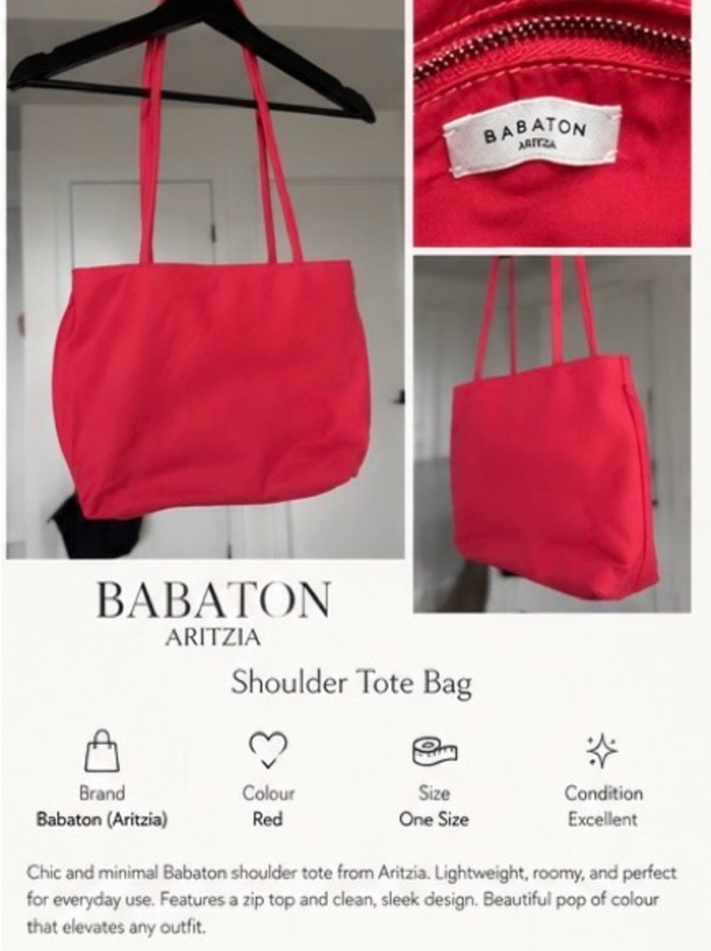 Babaton by Aritzia Red Shoulder Tote Bag
